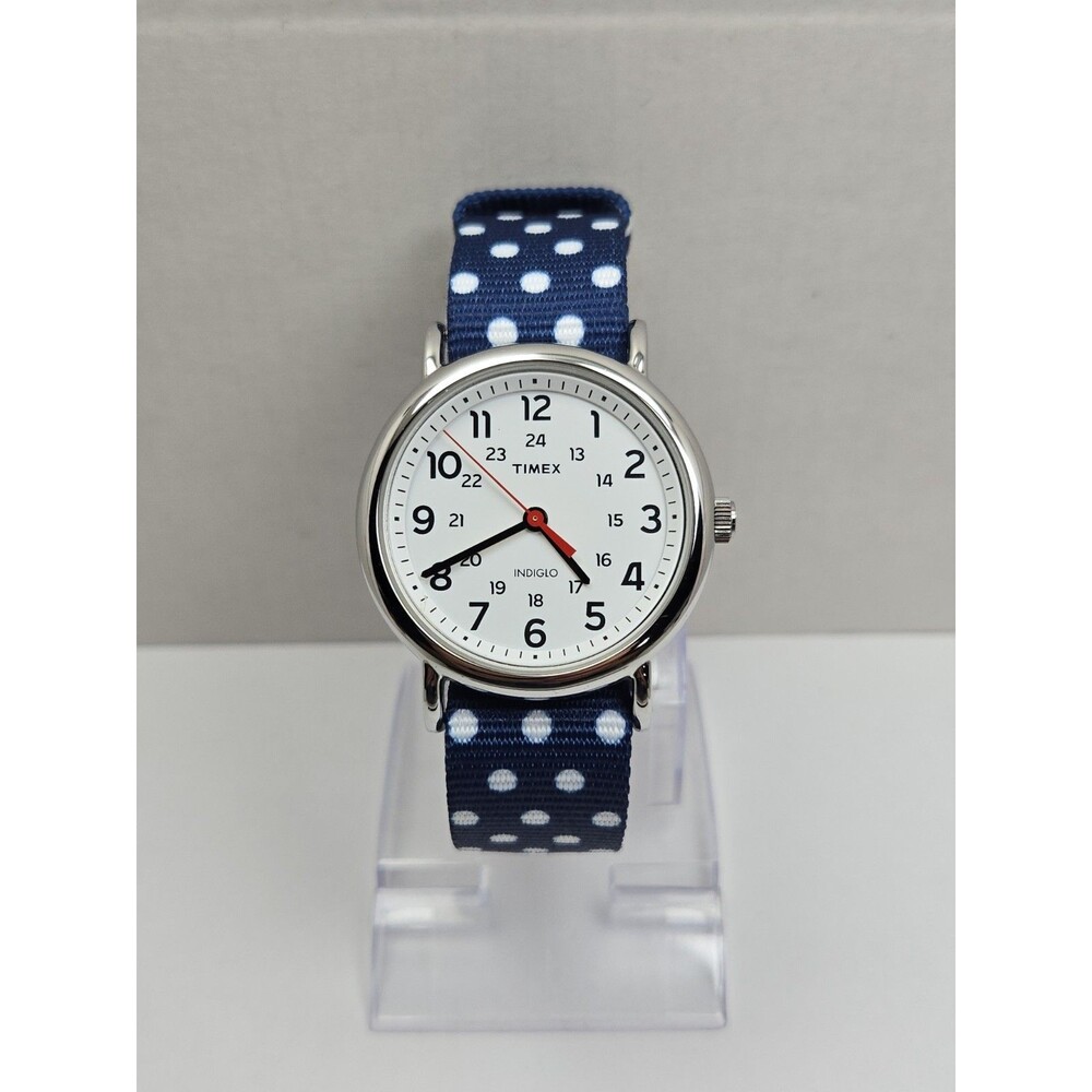 Timex Weekender Dots Womens 38mm Indiglo Blue Polka Dot Quartz Watch New Battery